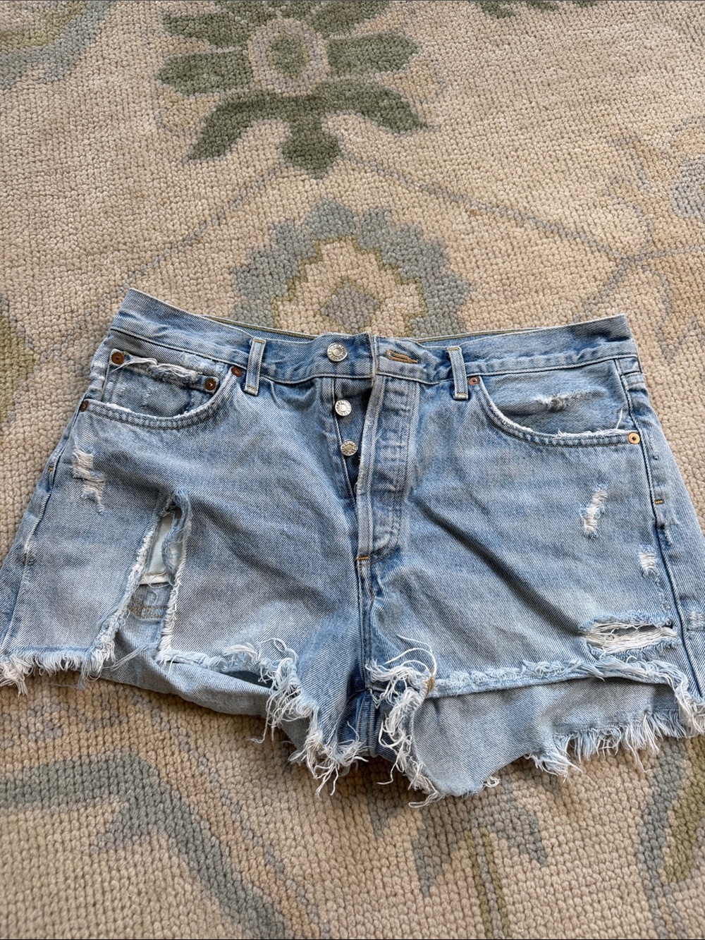 Agolde Light Blue Distressed Denim Cutoff Shorts